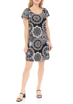 Robbie Bee Women's Flutter Sleeve Medallion Print A-Line Dress -Be Inspired Elegant Store Belk 1267