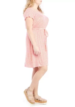 Robbie Bee Plus Size Cap Sleeve Striped Tie Waist Dress -Be Inspired Elegant Store Belk 1270