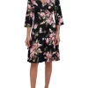 Robbie Bee Women's 3/4 Sleeve Surplice Floral Foil Printed Tiered Fit and Flare Dress -Be Inspired Elegant Store Belk 1272
