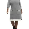 Robbie Bee Plus Size 3/4 Sleeve Stripe Trim Sweater Dress -Be Inspired Elegant Store Belk 1275
