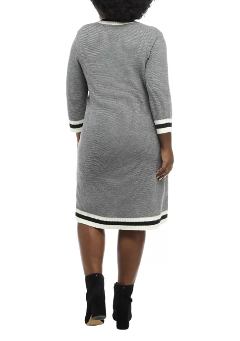 Robbie Bee Plus Size 3/4 Sleeve Stripe Trim Sweater Dress 4 Robbie Bee Plus Size 3/4 Sleeve Stripe Trim Sweater Dress - Image 2