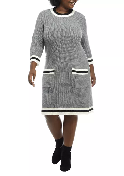 Robbie Bee Plus Size 3/4 Sleeve Stripe Trim Sweater Dress 6 Robbie Bee Plus Size 3/4 Sleeve Stripe Trim Sweater Dress - Image 4