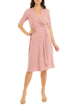 Robbie Bee Women's Short Sleeve Dot Print Fit and Flare Dress