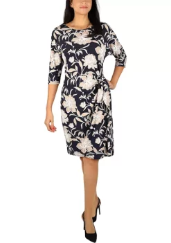 Robbie Bee Women's 3/4 Sleeve Floral Puff Printed Side Tie Sheath Dress -Be Inspired Elegant Store Belk 1292