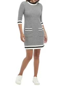 Robbie Bee Women's 3/4 Sleeve Stripe Trim Sweater Dress -Be Inspired Elegant Store Belk 1294
