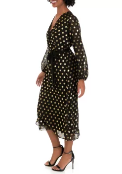 Robbie Bee Women's Surplice Gold Clip Dot Midi Dress -Be Inspired Elegant Store Belk 1313