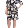 Robbie Bee Plus Size Elbow Sleeve Floral Side Tie Sheath Dress