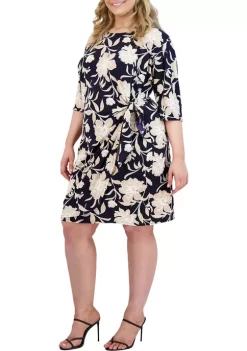 Robbie Bee Plus Size Elbow Sleeve Floral Side Tie Sheath Dress -Be Inspired Elegant Store Belk 1330