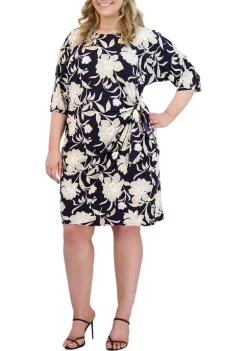 Robbie Bee Plus Size Elbow Sleeve Floral Side Tie Sheath Dress -Be Inspired Elegant Store Belk 1331