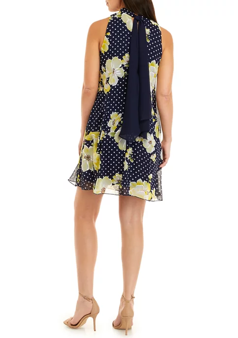Robbie Bee Women's Sleeveless Dot Floral Print Mock Neck A-Line Chiffon Dress 4 Robbie Bee Women's Sleeveless Dot Floral Print Mock Neck A-Line Chiffon Dress - Image 2