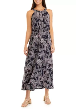 Be Inspired Elegant Store 14 Robbie Bee Women's Sleeveless Paisley Puff Print Halter Maxi Dress