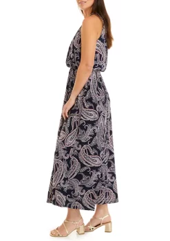 Robbie Bee Women's Sleeveless Paisley Puff Print Halter Maxi Dress -Be Inspired Elegant Store Belk 1341