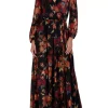 Robbie Bee Women's Long Sleeve Floral Printed Surplice Maxi Dress -Be Inspired Elegant Store Belk 1358