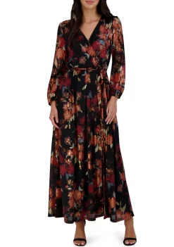 Be Inspired Elegant Store 4 Robbie Bee Women's Long Sleeve Floral Printed Surplice Maxi Dress