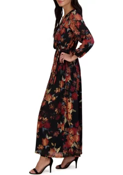 Robbie Bee Women's Long Sleeve Floral Printed Surplice Maxi Dress -Be Inspired Elegant Store Belk 1360