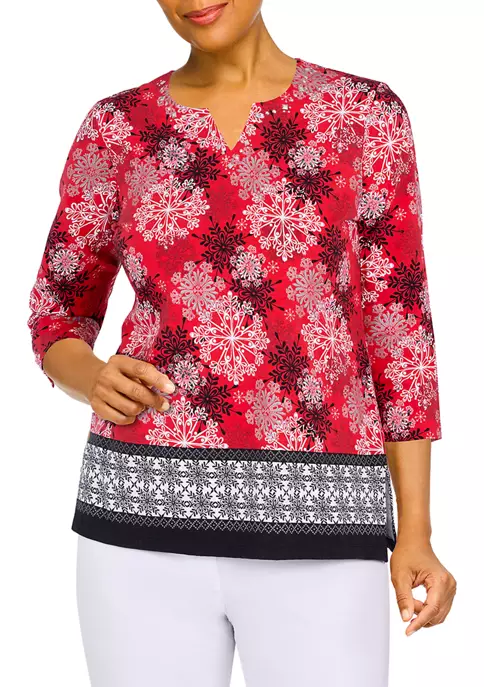 Alfred Dunner Petite Classic Snowflake Border Holiday Print Knit Top 3 Alfred Dunner Petite Classic Snowflake Border Holiday Print Knit Top