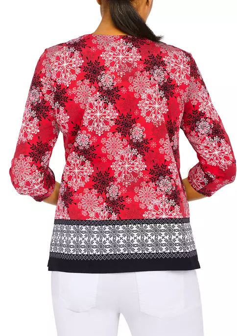 Alfred Dunner Petite Classic Snowflake Border Holiday Print Knit Top 4 Alfred Dunner Petite Classic Snowflake Border Holiday Print Knit Top - Image 2