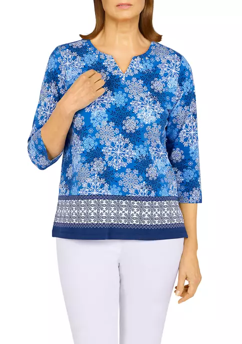 Alfred Dunner Petite Classic Snowflake Border Holiday Print Knit Top 7 Alfred Dunner Petite Classic Snowflake Border Holiday Print Knit Top - Image 5