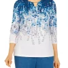 Alfred Dunner Petite Floral Park Split Neck 3/4 Sleeve Ombré Leaf Print Top -Be Inspired Elegant Store Belk 179