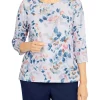 Alfred Dunner Petite Shenandoah Valley Crew Neck 3/4 Sleeve Leaf Print Top -Be Inspired Elegant Store Belk 204