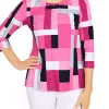 Alfred Dunner Petite Theater District Crew Neck 3/4 Sleeve Color Block Print Top -Be Inspired Elegant Store Belk 210