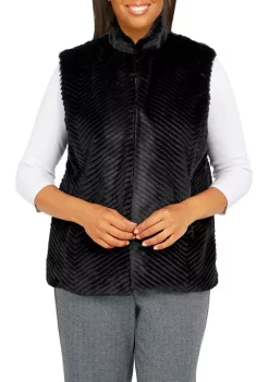 Alfred Dunner Petite Empire State Chevron Faux Fur Vest -Be Inspired Elegant Store Belk 224
