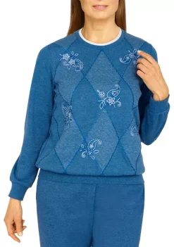 Alfred Dunner Petite Floral Park Spliced Crew Neck Long Sleeve Top -Be Inspired Elegant Store Belk 235