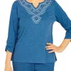 Alfred Dunner Petite Floral Park Split Neck 3/4 Sleeve Heather Knit Top -Be Inspired Elegant Store Belk 245