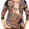 Alfred Dunner Petite Madagascar Split Neck 3/4 Sleeve Paisley Print Top -Be Inspired Elegant Store Belk 271