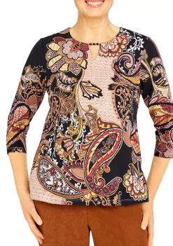 Alfred Dunner Petite Madagascar Split Neck 3/4 Sleeve Paisley Print Top 9 Alfred Dunner Petite Madagascar Split Neck 3/4 Sleeve Paisley Print Top -Be Inspired Elegant Store Belk 274