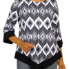 Alfred Dunner Petite Empire State Texture Crew Neck Bell Sleeve Geo-Print Top With Removable Necklace -Be Inspired Elegant Store Belk 279
