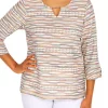 Alfred Dunner Petite Copper Canyon Split Neck Three-Quarter Bell Sleeve Top 2 Alfred Dunner Petite Copper Canyon Split Neck Three-Quarter Bell Sleeve Top -Be Inspired Elegant Store Belk 283