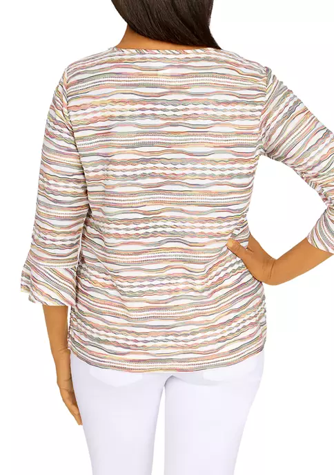 Alfred Dunner Petite Copper Canyon Split Neck Three-Quarter Bell Sleeve Top 4 Alfred Dunner Petite Copper Canyon Split Neck Three-Quarter Bell Sleeve Top - Image 2