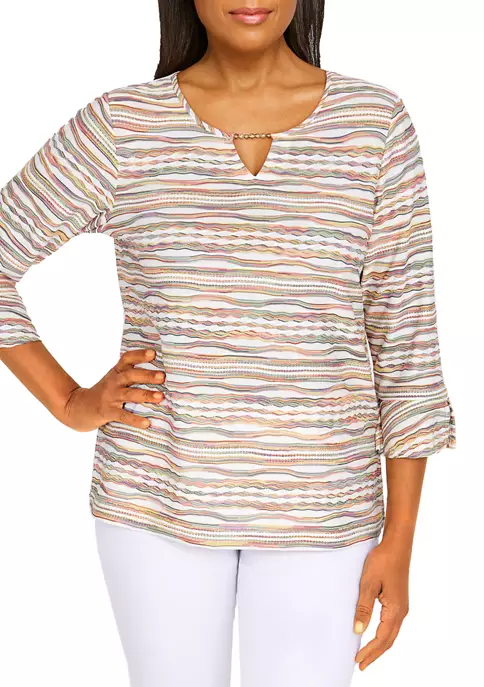 Alfred Dunner Petite Copper Canyon Split Neck Three-Quarter Bell Sleeve Top 5 Alfred Dunner Petite Copper Canyon Split Neck Three-Quarter Bell Sleeve Top - Image 3