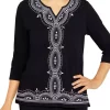 Alfred Dunner Petite Theater Distric Split Neck 3/4 Sleeve Knit Top -Be Inspired Elegant Store Belk 311