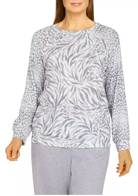 Alfred Dunner Petite Floral Park Crew Neck Animal Print Top 3 Alfred Dunner Petite Floral Park Crew Neck Animal Print Top