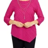 Alfred Dunner Petite Theater District Texture Asymmetrical Hem Top With Removable Necklace -Be Inspired Elegant Store Belk 356