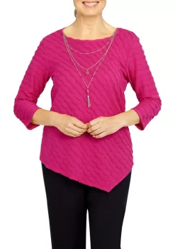 Alfred Dunner Petite Theater District Texture Asymmetrical Hem Top With Removable Necklace -Be Inspired Elegant Store Belk 358