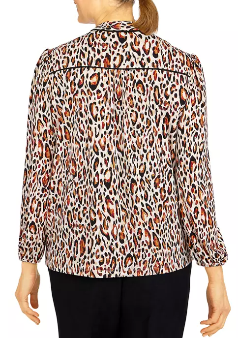 Alfred Dunner Petite Madagascar Leopard Print Split Neck 3/4 Sleeve Shirt 4 Alfred Dunner Petite Madagascar Leopard Print Split Neck 3/4 Sleeve Shirt - Image 2