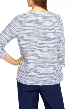 Alfred Dunner Petite Shenandoah Valley Texture Crew Neck 3/4 Sleeve Print Top With Removable Necklace -Be Inspired Elegant Store Belk 370