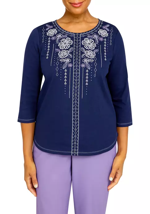 Alfred Dunner Petite Picture Perfect Beaded Split Neck 3/4 Sleeve Top 3 Alfred Dunner Petite Picture Perfect Beaded Split Neck 3/4 Sleeve Top