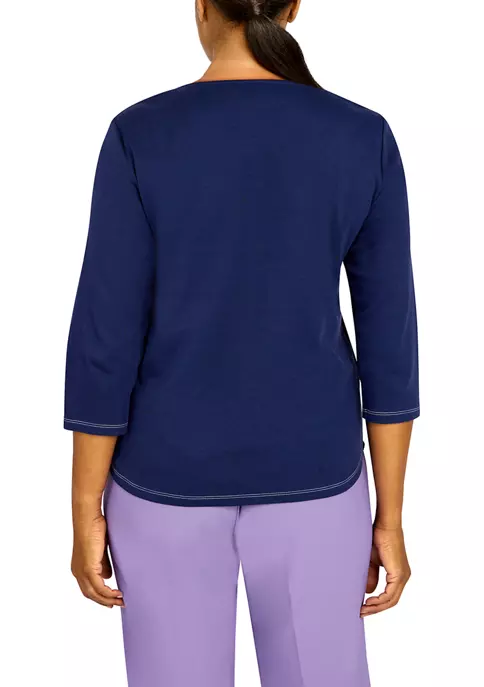 Alfred Dunner Petite Picture Perfect Beaded Split Neck 3/4 Sleeve Top 4 Alfred Dunner Petite Picture Perfect Beaded Split Neck 3/4 Sleeve Top - Image 2