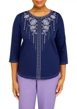 Alfred Dunner Petite Picture Perfect Beaded Split Neck 3/4 Sleeve Top 7 Alfred Dunner Petite Picture Perfect Beaded Split Neck 3/4 Sleeve Top -Be Inspired Elegant Store Belk 374