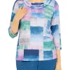 Alfred Dunner Petite Floral Park Crew Neck 3/4 Sleeve Watercolor Print Top -Be Inspired Elegant Store Belk 391