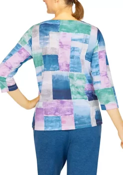 Alfred Dunner Petite Floral Park Crew Neck 3/4 Sleeve Watercolor Print Top -Be Inspired Elegant Store Belk 392
