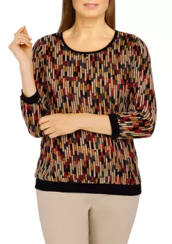 Alfred Dunner Petite Madagascar Texture Crew Neck 3/4 Sleeve Top