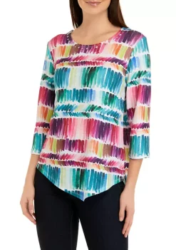 Alfred Dunner Petite Classics Brushstroke Print Knit Top