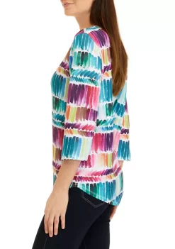 Alfred Dunner Petite Classics Brushstroke Print Knit Top -Be Inspired Elegant Store Belk 414