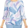 Alfred Dunner Petite Victoria Falls Crew Neck Three-Quarter Bell Sleeve Print Top -Be Inspired Elegant Store Belk 416