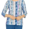 Alfred Dunner Petite Crew Neck 3/4 Sleeve Tie Dye Print Top